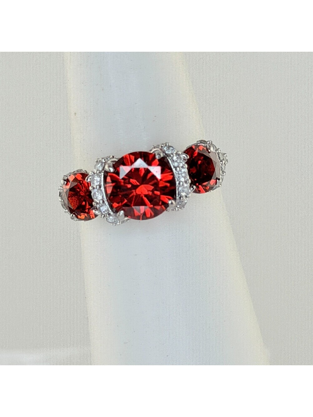 Bomb Party Sz 10 "Kim's Band" Garnet & Clear Cz on Rhodium RBP6823